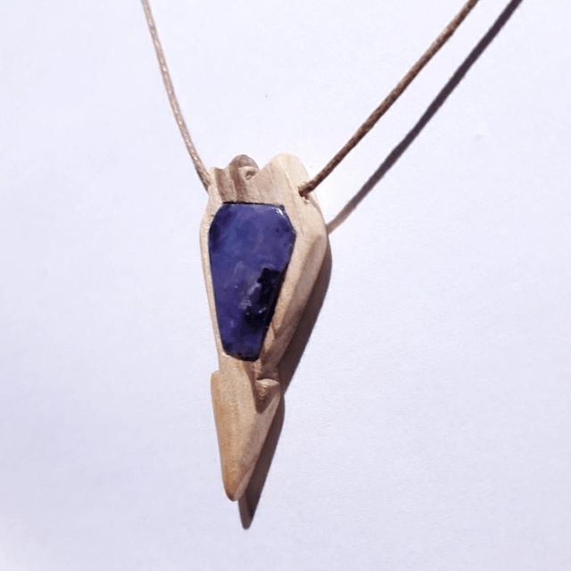 Sugilite Necklace With Hand Carved Palo Santo Wood 