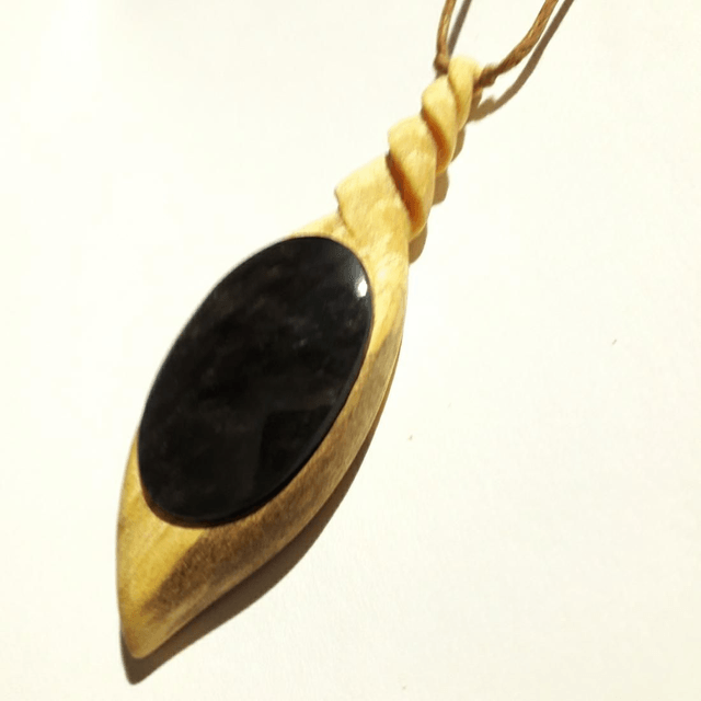 Manto Huichol Obsidian Necklace With Hand Carved Palo Santo Wood 