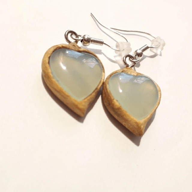 Blue Calcedony Earrings with Hand Carved Palo Santo Wood 