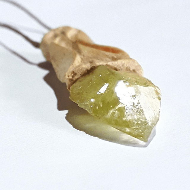 Brazilianite Necklace with hand carved Palo Santo wood 