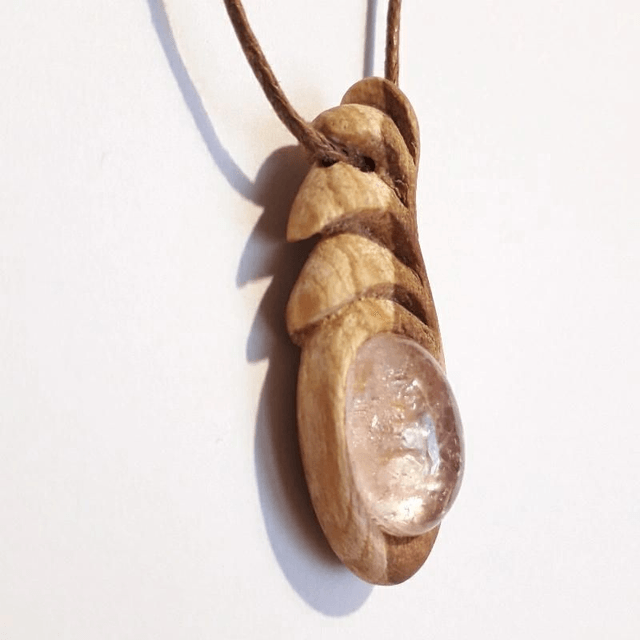 Morganite Necklace with hand carved Palo Santo wood 