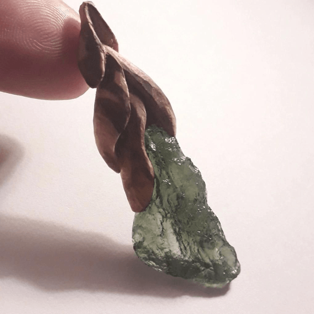 Chlum Moldavite Necklace with Hand Carved Palo Santo Wood 