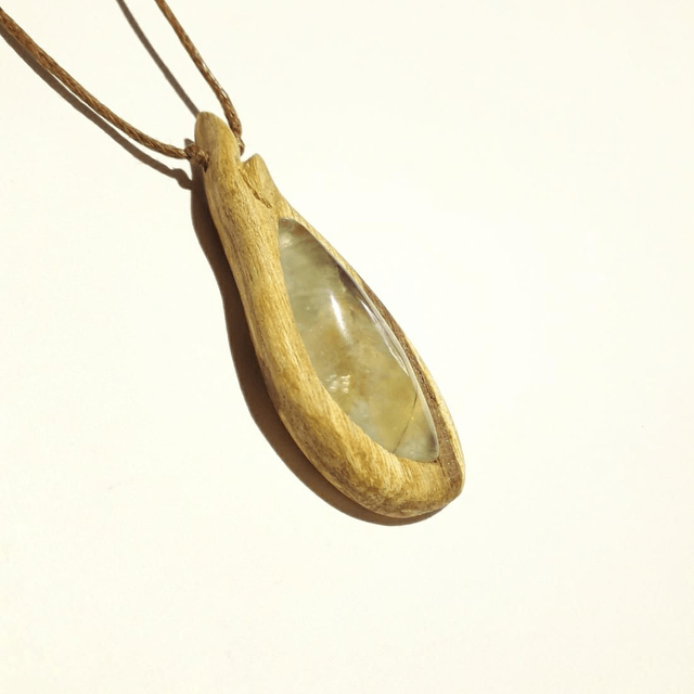 Prehnite Necklace With Hand Carved Palo Santo Wood 