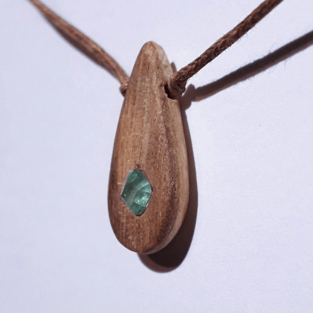 Colombian Emerald Necklace With Hand Carved Palo Santo Wood 