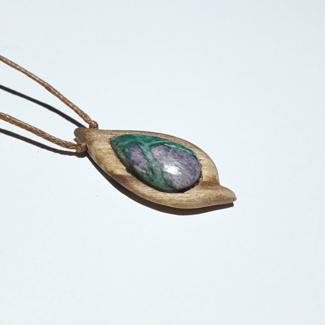 Ruby Fuchsite Necklace With Hand Carved Palo Santo Wood 