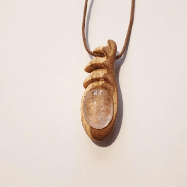 Morganite Necklace with hand carved Palo Santo wood 