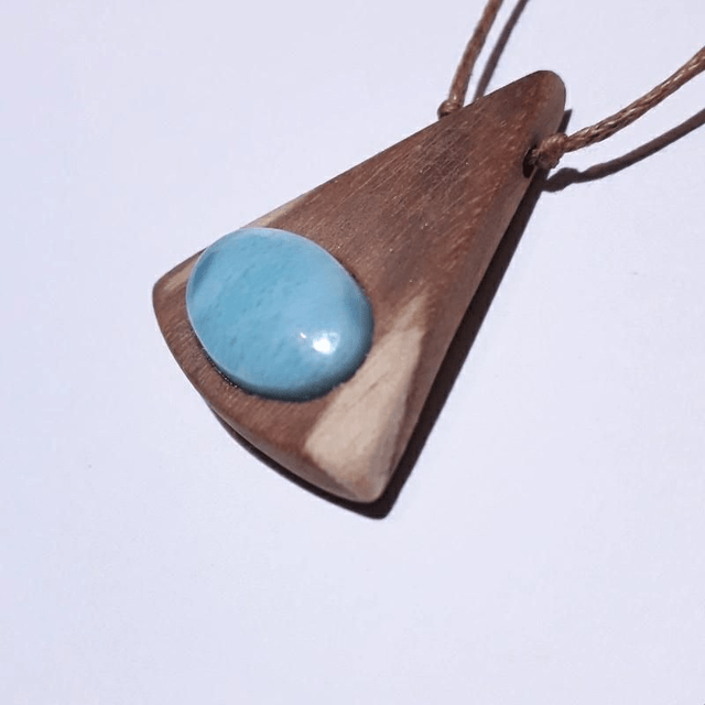 Larimar Necklace With Hand Carved Palo Santo Wood 