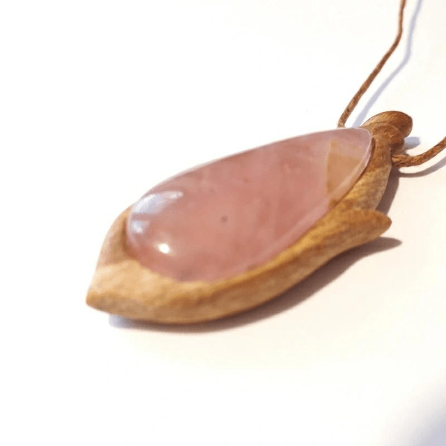 Morganite Necklace with hand carved Palo Santo wood 