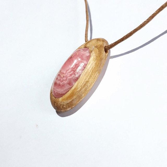 Rodocrosite Necklace with hand carved Palo Santo wood 