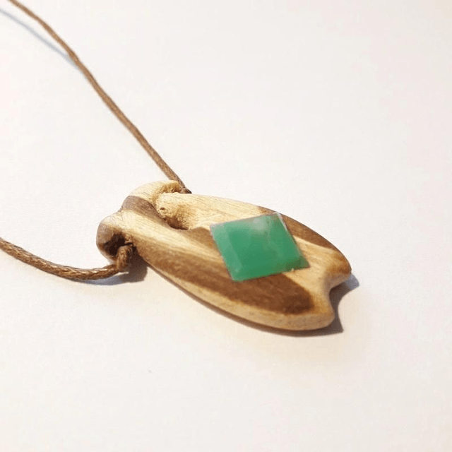 Chrysoprase Necklace With Hand Carved Palo Santo Wood 