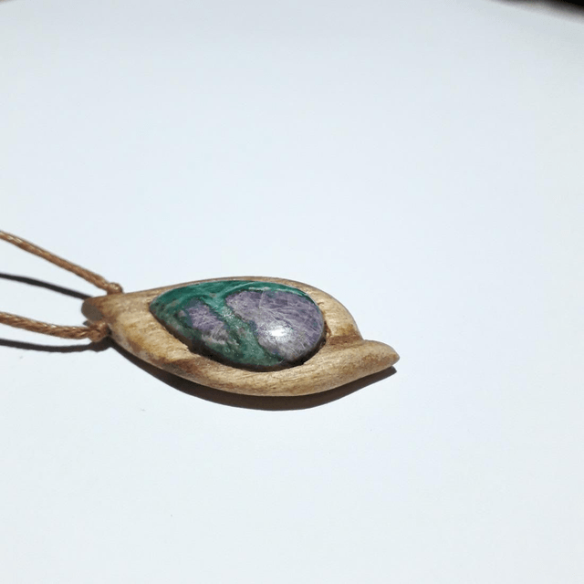 Ruby Fuchsite Necklace With Hand Carved Palo Santo Wood 
