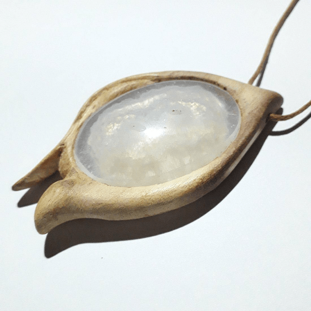Solar Quartz Necklace With Hand Carved Palo Santo Wood  (1)