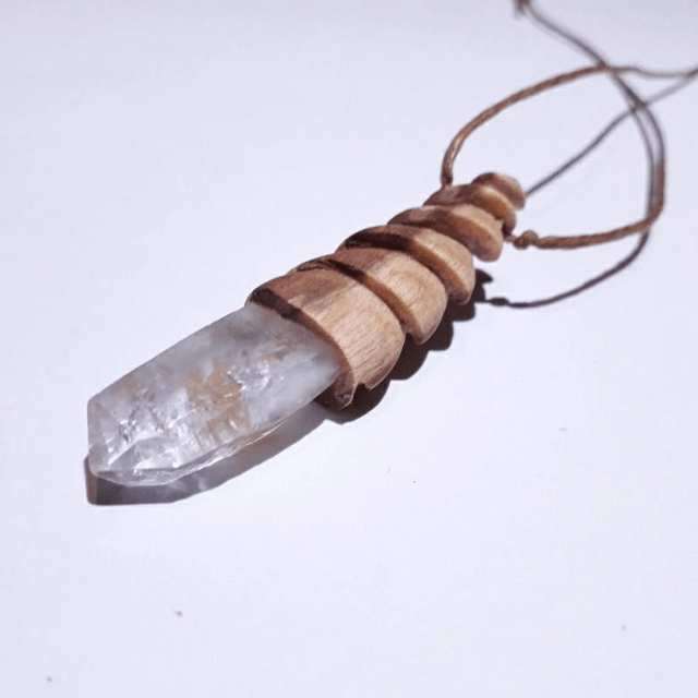 Lemurian Quartz Necklace with Hand Carved Palo Santo Wood
