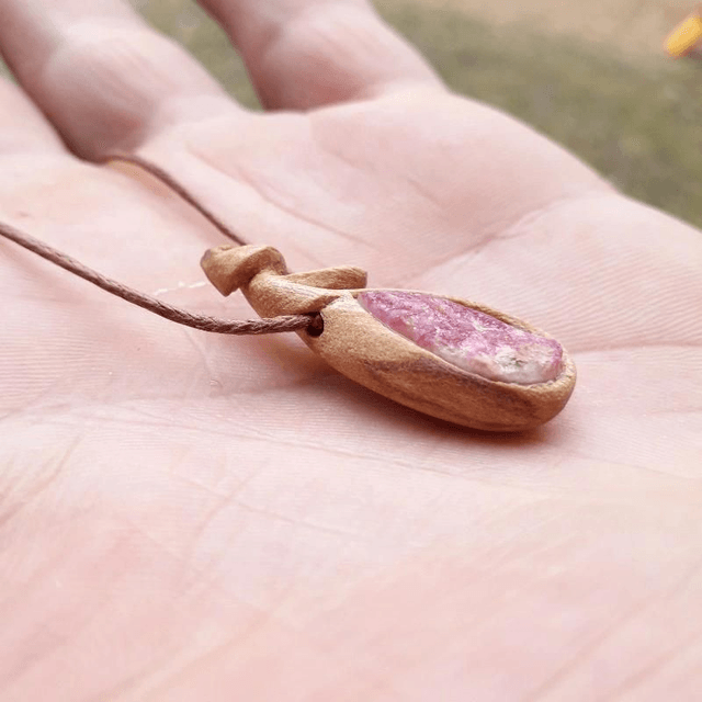 Cobalt Calcite Necklace With Hand Carved Palo Santo Wood 