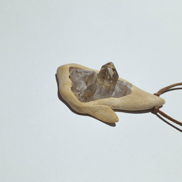Rutilated Quartz Necklace with Hand Carved Palo Santo Wood 