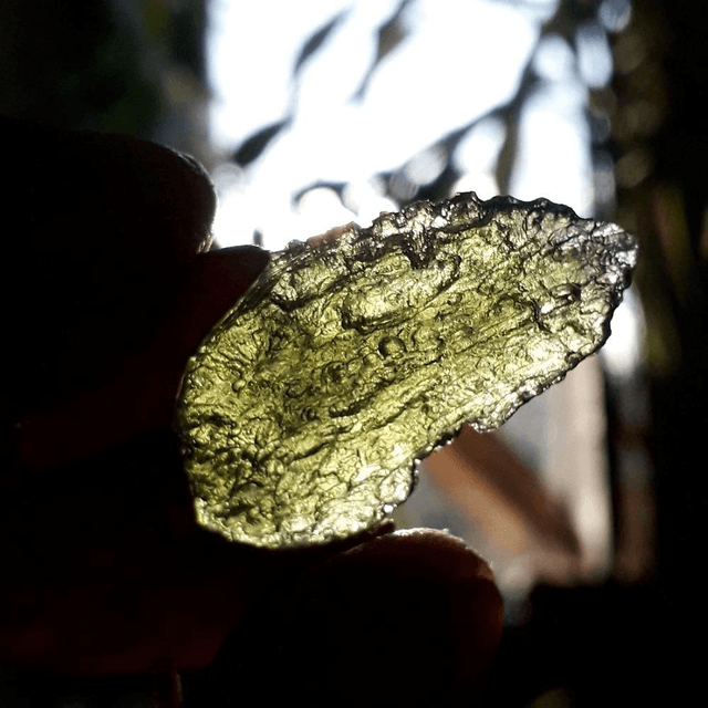 Moldavite Necklace with Hand Carved Palo Santo Wood 