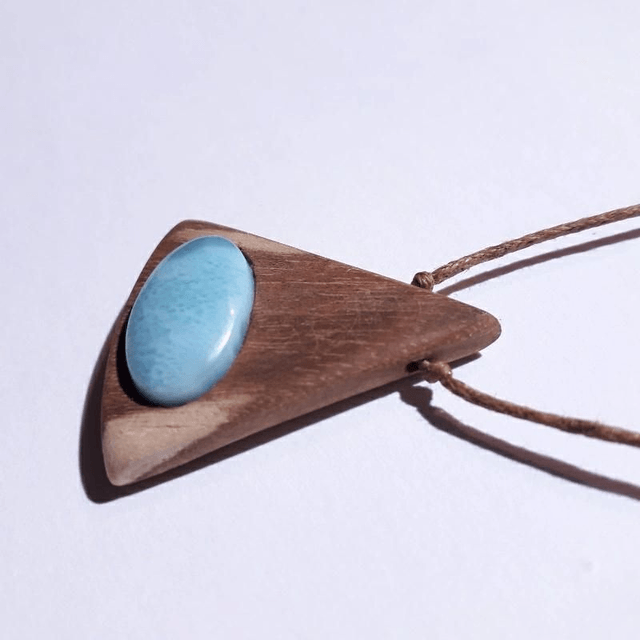 Larimar Necklace With Hand Carved Palo Santo Wood 