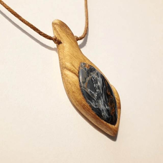 Pietersite Necklace with Hand Carved Palo Santo Wood 