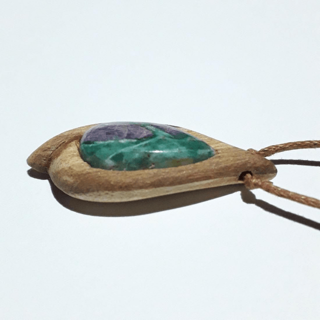 Ruby Fuchsite Necklace With Hand Carved Palo Santo Wood 