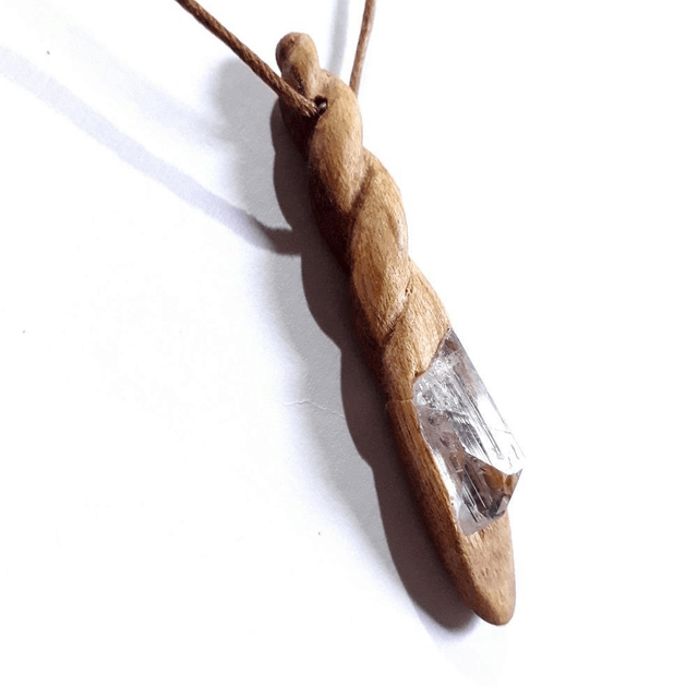 Danburite Necklace with hand carved Palo Santo wood  