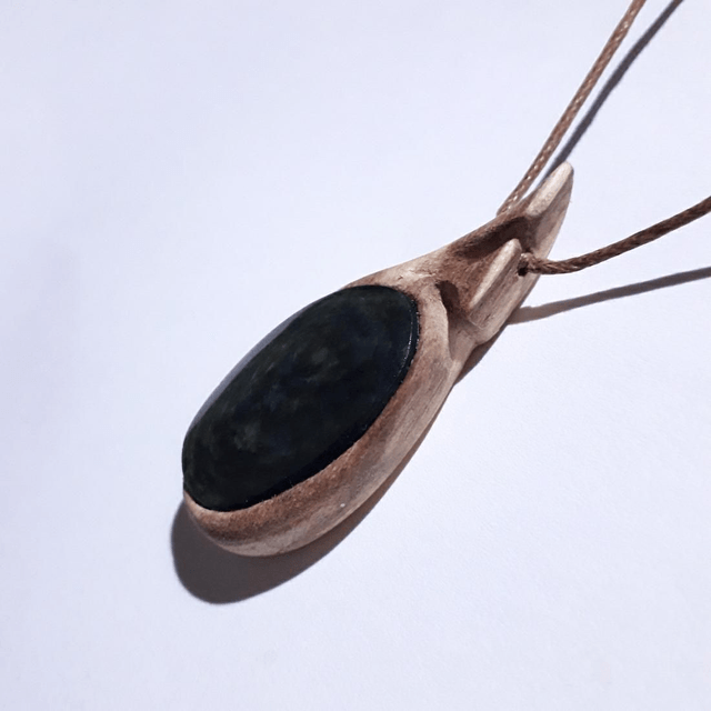 Manto Huichol Obsidian Necklace With Hand Carved Palo Santo Wood 