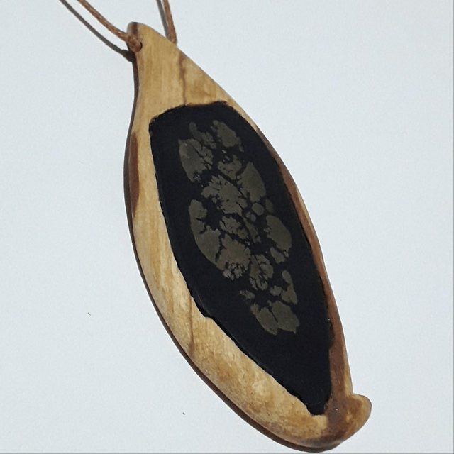Pirit Nodule Necklace with Hand Carved Palo Santo Wood 