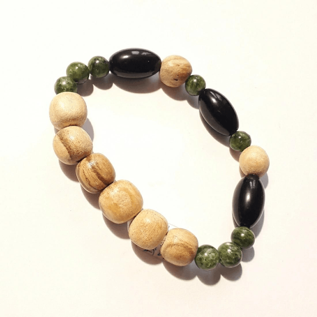 Chrome Diopside, Rainbow Obsidian (Prehnite) & Palo Santo Bracelet 