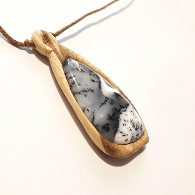 Merlinite Necklace with hand carved Palo Santo wood 