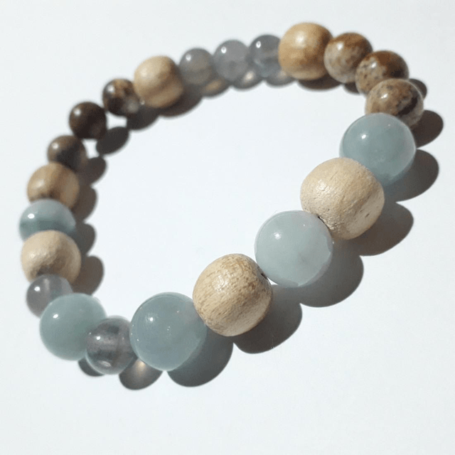 Aquamarine, Landscape Jasper& Labradorite Palo Santo Bracelet