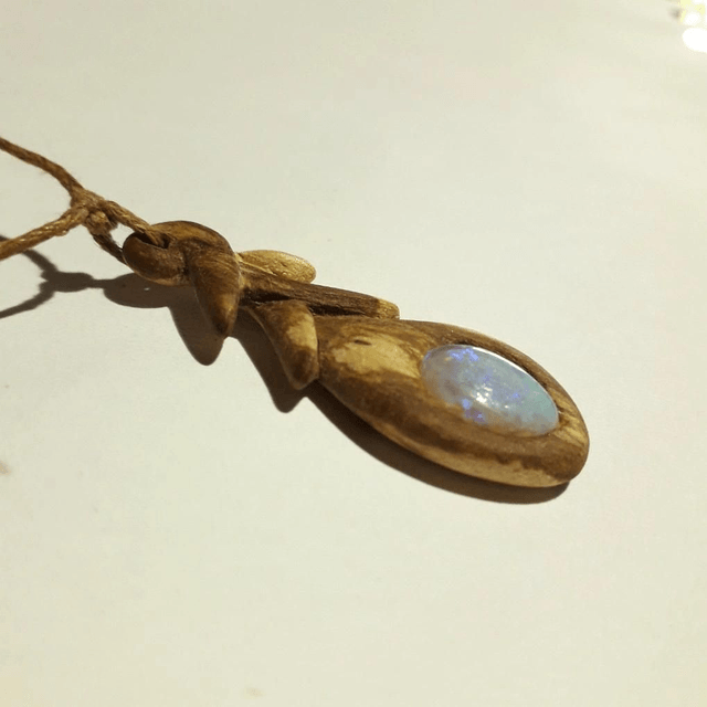 Brazil Opal Aromatherapy Necklace with Hand Carved Palo Santo Wood 