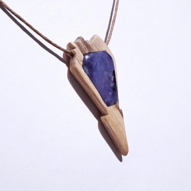 Sugilite Necklace With Hand Carved Palo Santo Wood 