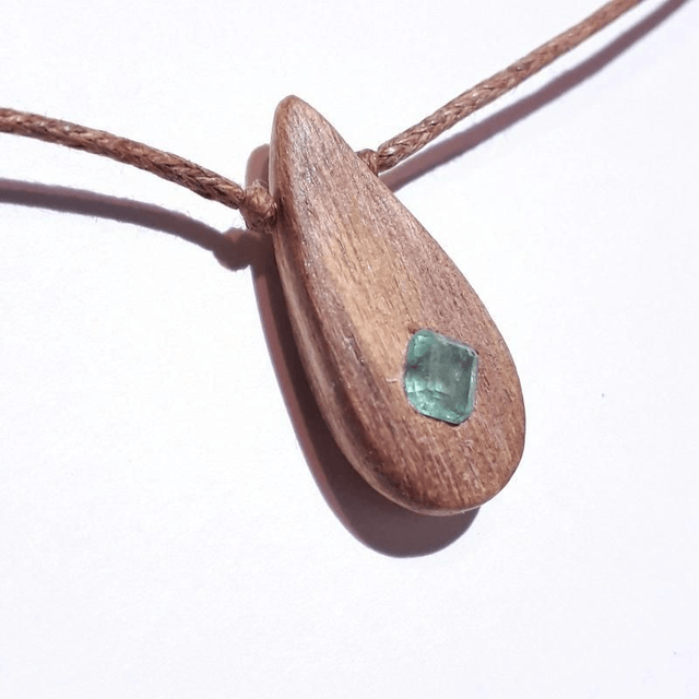 Colombian Emerald Necklace With Hand Carved Palo Santo Wood 