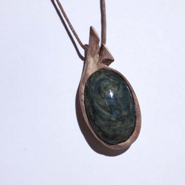 Manto Huichol Obsidian Necklace With Hand Carved Palo Santo Wood 