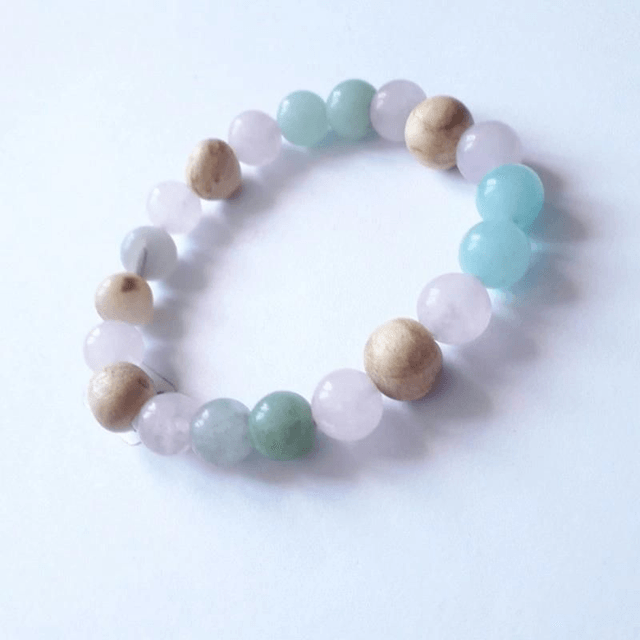 Rose Quartz, Amazonite and  Palo Santo Aromatherapy Bracelet 