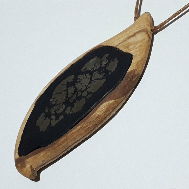 Pirit Nodule Necklace with Hand Carved Palo Santo Wood 