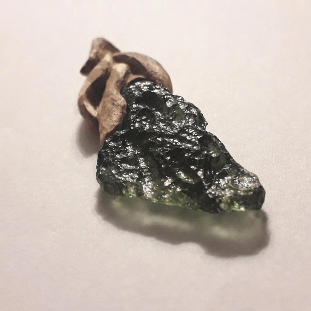 Chlum Moldavite Necklace with Hand Carved Palo Santo Wood 