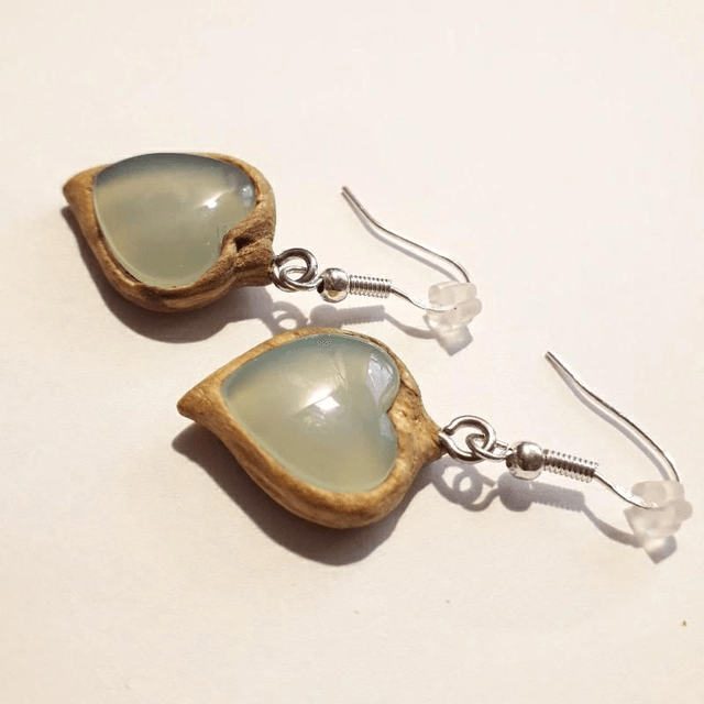 Blue Calcedony Earrings with Hand Carved Palo Santo Wood 