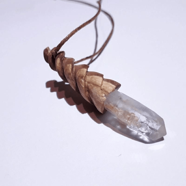 Lemurian Quartz Necklace with Hand Carved Palo Santo Wood