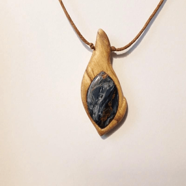 Pietersite Necklace with Hand Carved Palo Santo Wood 