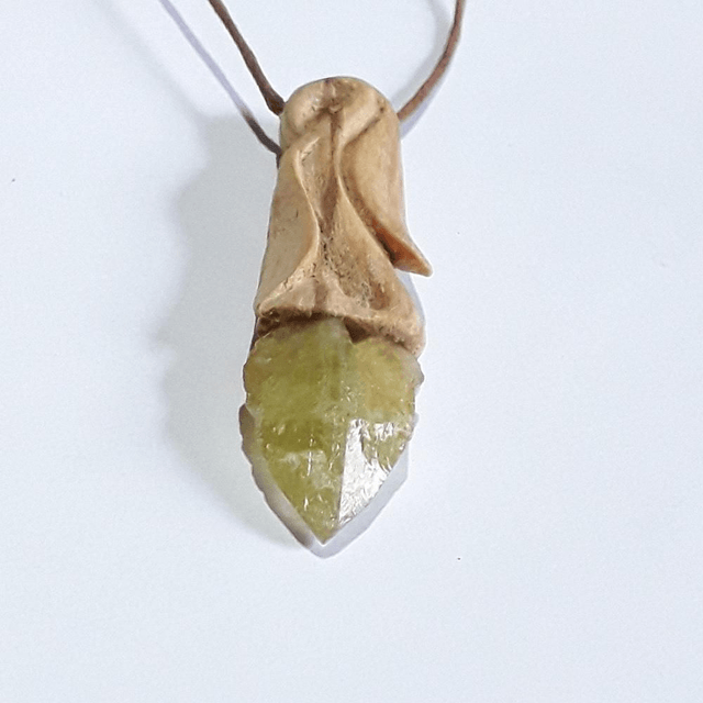 Brazilianite Necklace with hand carved Palo Santo wood 