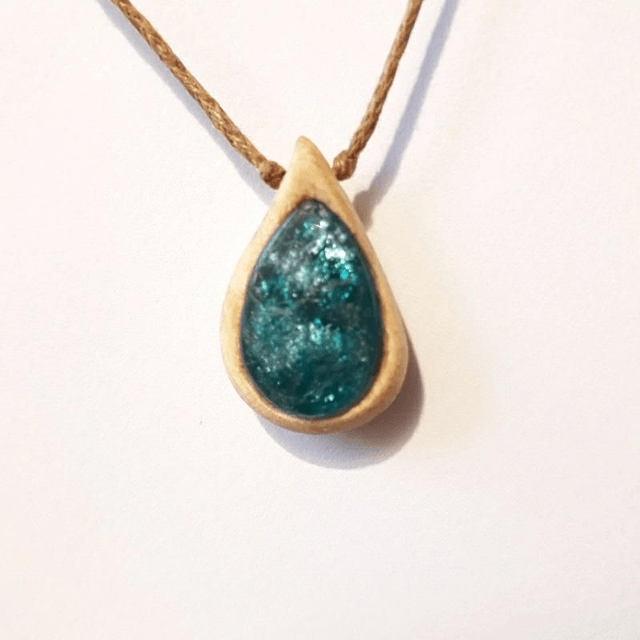 Blue Apatite Necklace with hand carved Palo Santo wood