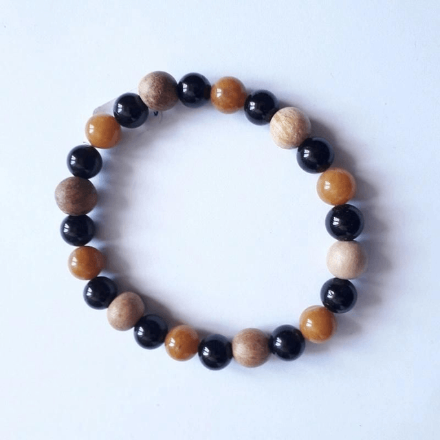 Orange Aventurin, Black Tourmaline, Obsidian and Palo Santo Aromatherapy Bracelet 