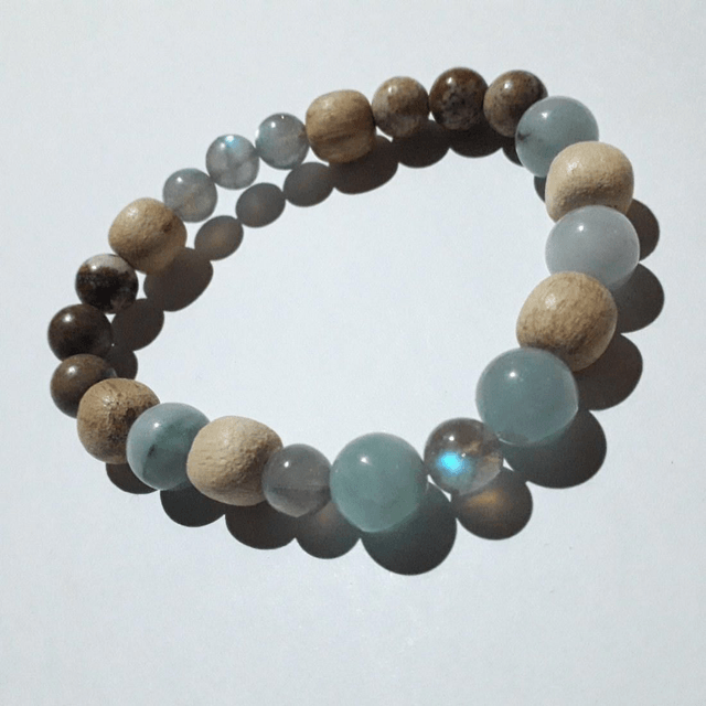 Aquamarine, Landscape Jasper& Labradorite Palo Santo Bracelet