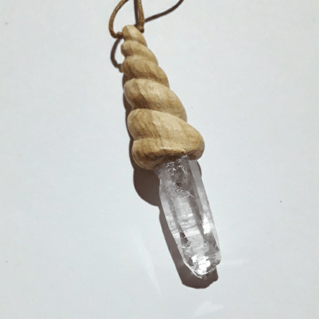  Amethyst Necklace with Hand Carved Palo Santo Wood 