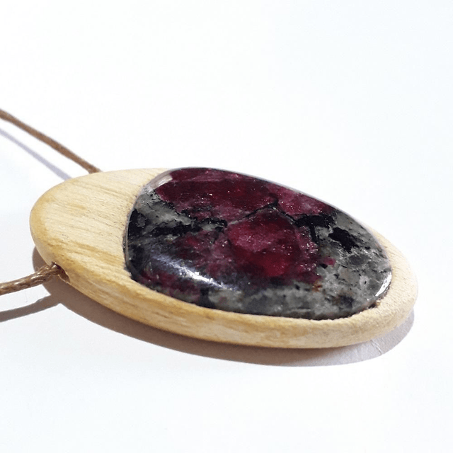Eudialyte Necklace with hand carved Palo Santo wood