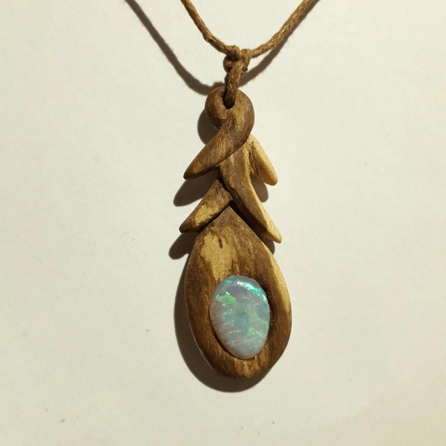 Brazil Opal Aromatherapy Necklace with Hand Carved Palo Santo Wood 