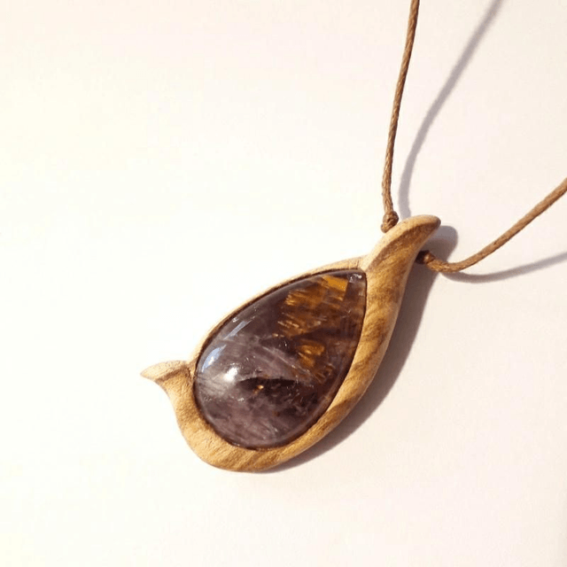 Super Seven Necklace With Hand Carved Palo Santo Wood  (1)