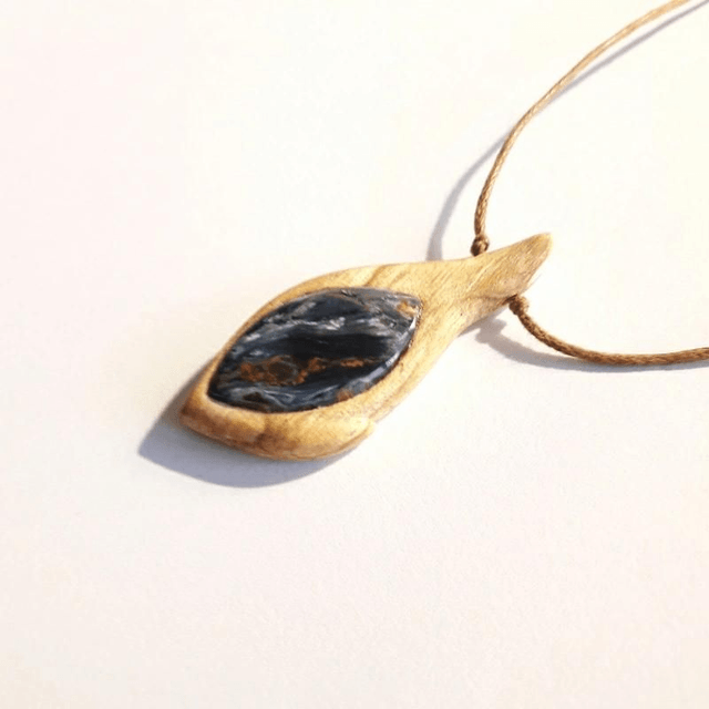 Pietersite Necklace with Hand Carved Palo Santo Wood 