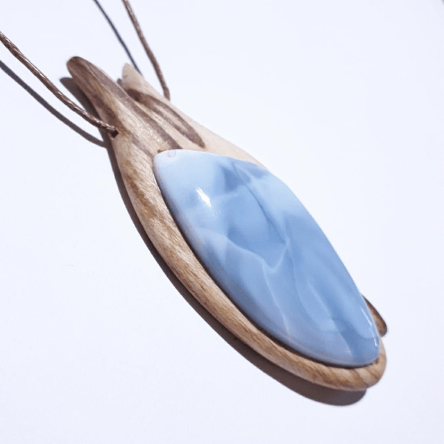 Owyhee Blue Opal Necklace with hand carved Palo Santo wood 