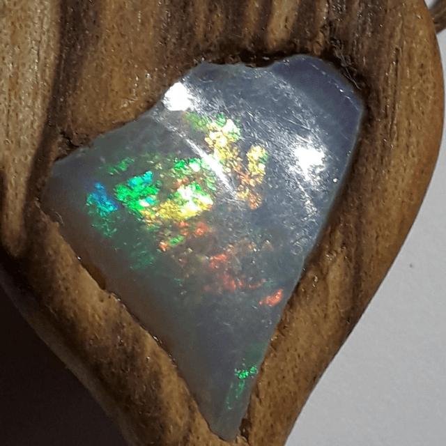 Rough Ethiopian Noble Opal Necklace With Hand Carved Palo Santo Wood 